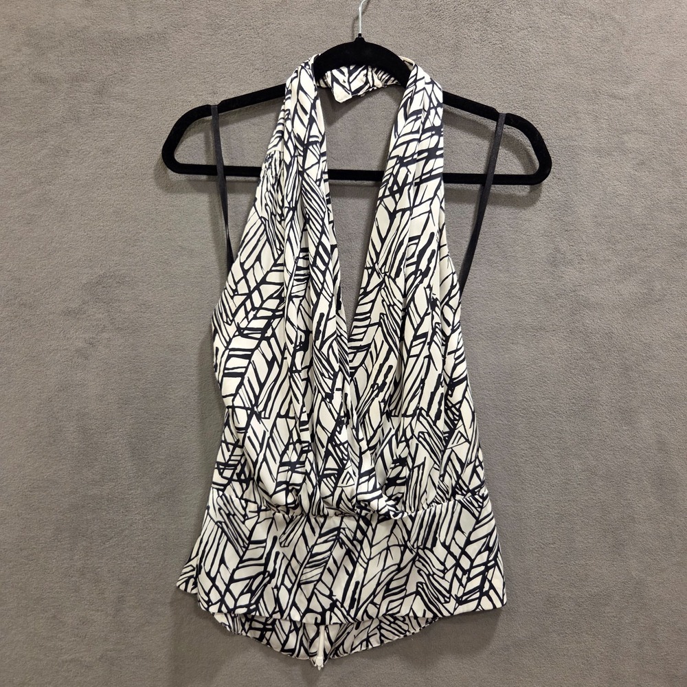 BCBG Generations Faux Wrap Halter Top Womens Medium Artsy Abstract Modern‎